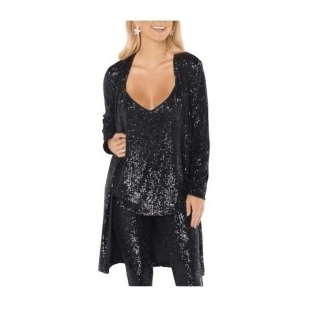 Show Me Your MuMu Sequin‎ Encore Kimono Duster Black Midnight Glitz Belted